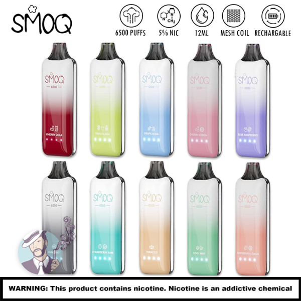 SMOQ 6500 PUFFS DISPOSABLE VAPE 5CT/DISPLAY (CL)