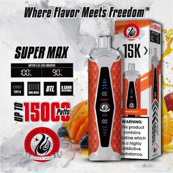 STARBUZZ SUPER MAX 15000 PUFFS DISPOSABLE VAPE 5CT/DISPLAY