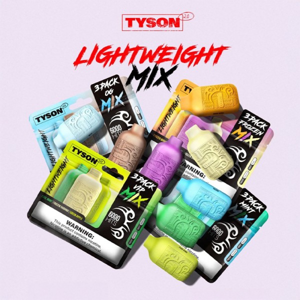 TYSON 2.0 LIGHTWEIGHT 6000 PUFFS DISPOSABLE VAPE 3CT/10PK