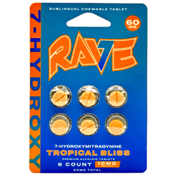 RAVE 7-HYDROXY KRATOM TABLETS 60MG/6CT/10PK