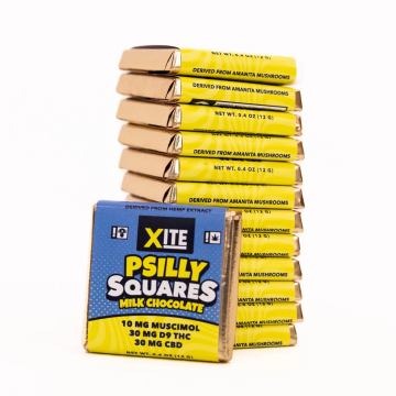 XITE PSILLY SQUARES MUSCIMOL + D9 + CBD MINI CHOCOLATE 70MG/70CT/JAR