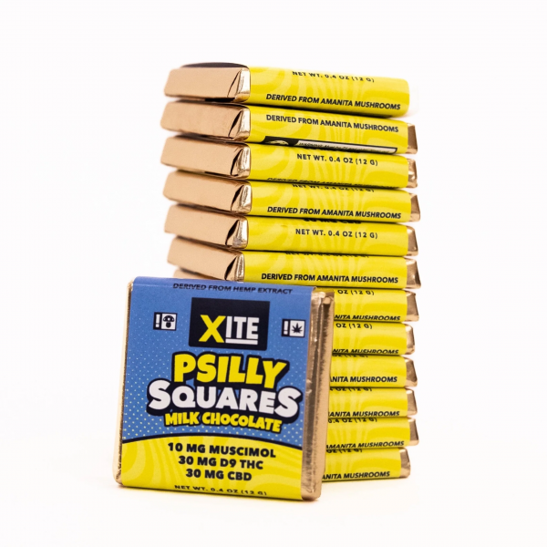 XITE PSILLY SQUARES MUSCIMOL + D9 + CBD MINI CHOCOLATE 70MG/70CT/JAR