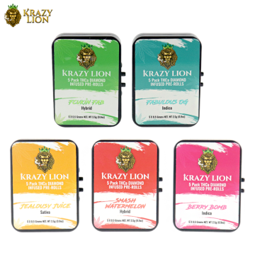 KRAZY LION DIAMOND INFUSED THC-A PRE ROLLS 0.5GM/5CT/16PK