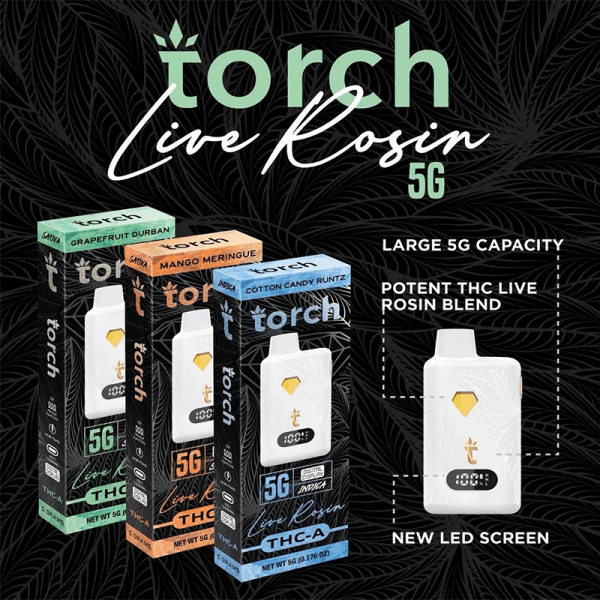 TORCH THC-A LIVE ROSIN DISPOSABLE VAPE 5GM/5CT/PK