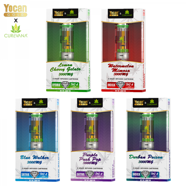 YOCAN GOLD X CUREVANA THC-A LIQUID DIAMOND VAPE CARTRIDGE 3GM/5CT/DISPLAY