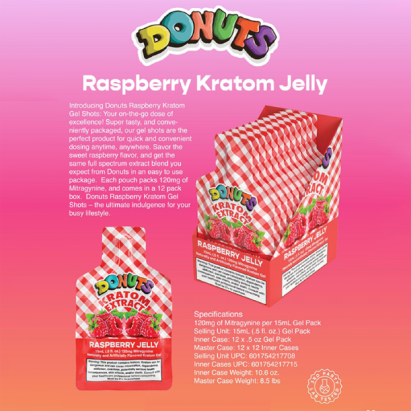 DONUTS KRATOM EXTRACT RASPBERRY JELLY 15ML/12CT/DISPLAY