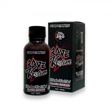 RAVE KRATOM FULL SPECTRUM BLACK CHERRY BLACKED OUT SHOT 30ML/12CT/DISPLAY