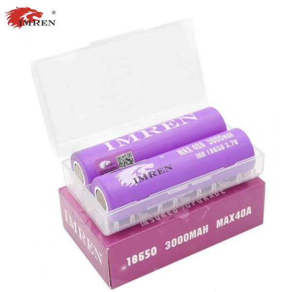 IMREN 3.7V 18650 3000mAh 40A RECHARGEABLE BATTERY 2CT/PK