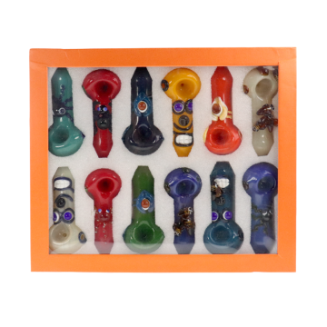 APEX ASSORTED DESIGN GLASS HAND PIPE 12CT/DISPLAY