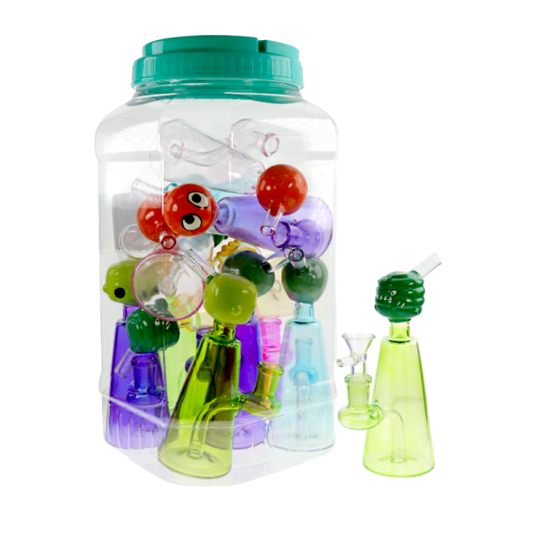 7 IN CHARACTERS DESIGNED GLASS WATER PIPE 12CT/JAR