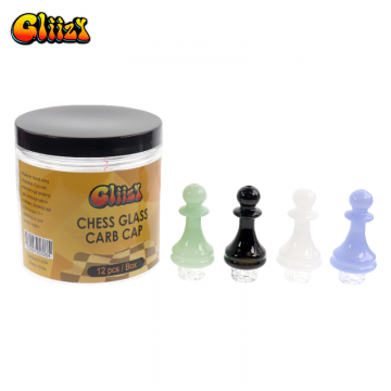 GLIIZY CHESS GLASS CARB CAP ASSORTED COLOR 12CT/JAR