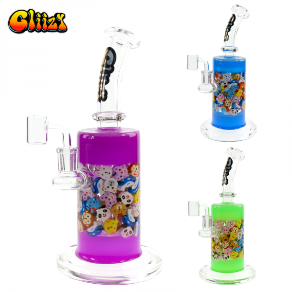 11 IN GLIIZY CAT FACE BEADBLISS GLASS WATER PIPE