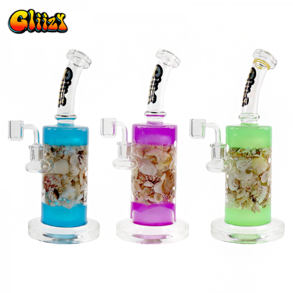 11 IN GLIIZY SEA SHELL GLASS WATER PIPE