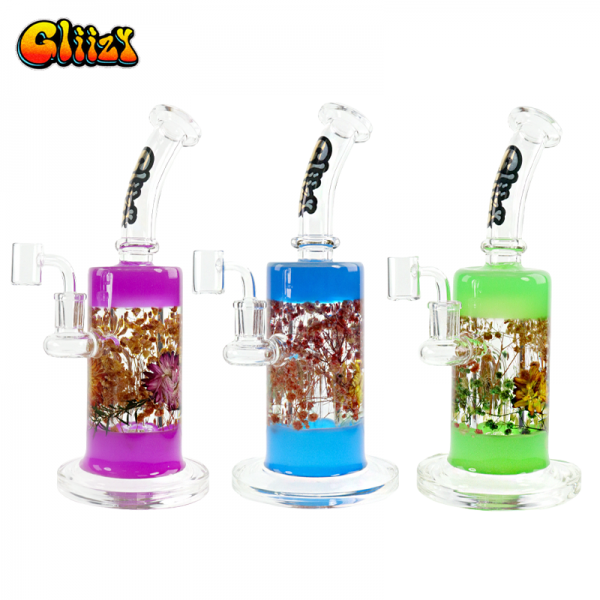 11 IN GLIIZY LILY FLOWER GLASS WATER PIPE