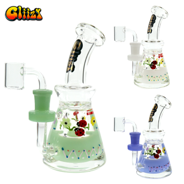 7 IN GLIIZY CHORD FLOWER DESIGN GLASS DAB RIG