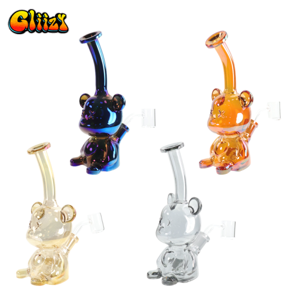 8 IN GLIIZY BEAR DESIGN GLASS WATER PIPE