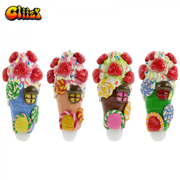 6 IN GLIIZY ICE CREAM CLAY HAND PIPE