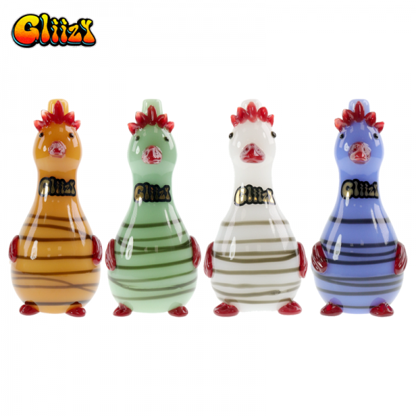 4.5 IN GLIIZY ROOSTER GLASS HAND PIPE