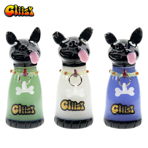 3.5 IN GLIIZY PUG DOG DESIGN GLASS HAND PIPE