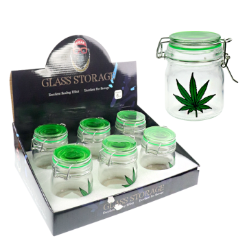 IDGAF LARGE DESIGNED GLASS STORAGE JAR W/WIRE LOCK 6CT/DISPLAY