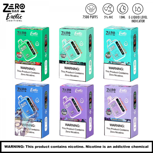 ZERO BAR EXOTIC EDITION 7500 PUFFS DISPOSABLE VAPE 5CT/DISPLAY