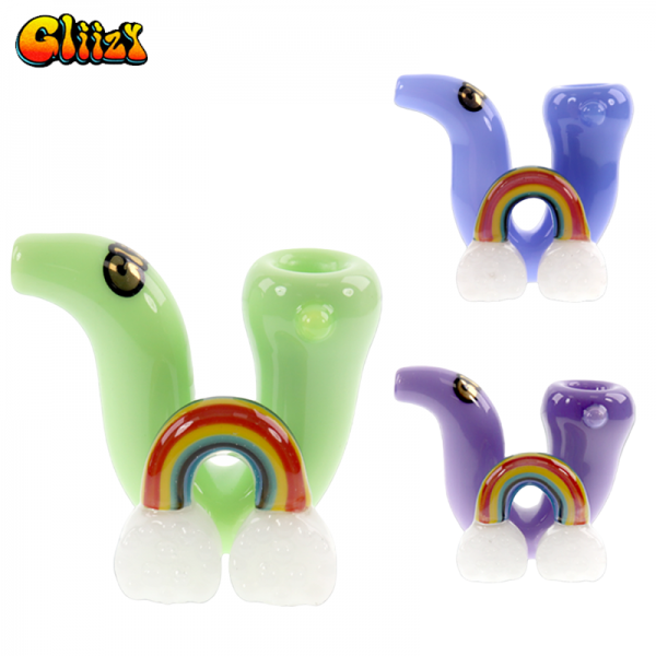 4 IN GLIIZY FANTASY RAINBOW SHERLOCK GLASS HAND PIPE