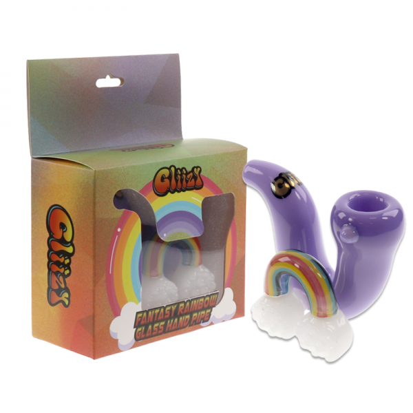 4 IN GLIIZY FANTASY RAINBOW SHERLOCK GLASS HAND PIPE