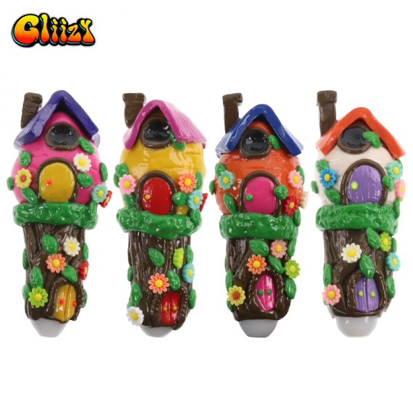 5 IN GLIIZY FLOWER TREE CLAY GLASS HAND PIPE