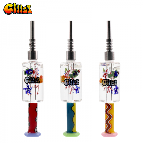 6 IN GLIIZY FISH SEA PLANT HONEY STRAW GLASS NECTAR COLLECTOR