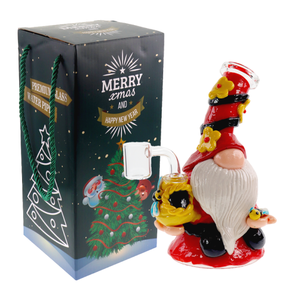 7 IN CHRISTMAS HOLIDAY SANTA CLAUS MINI GLASS WATER PIPE