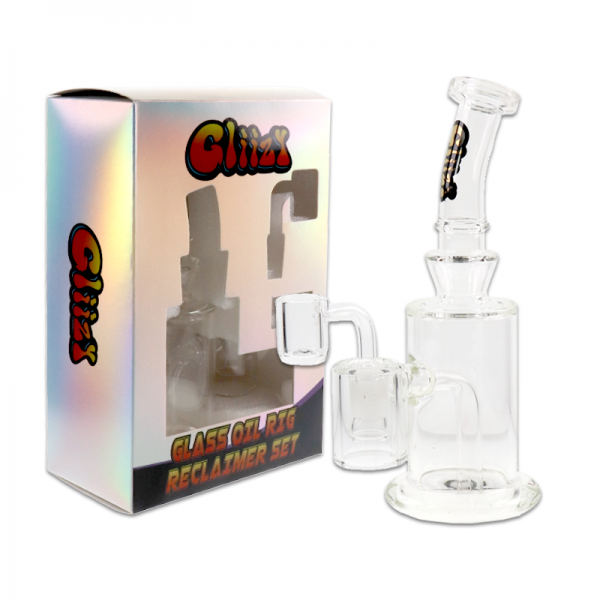 8 IN GLIIZY DAB RIG W/RECLAIMER SET CLEAR GLASS WATER PIPE