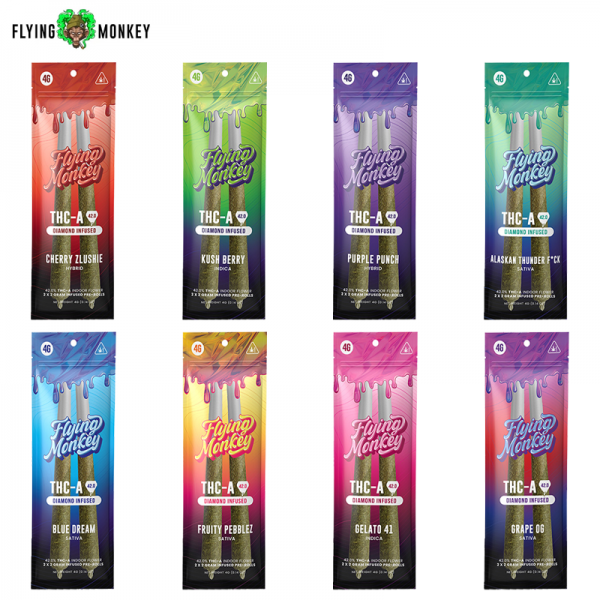 FLYING MONKEY DIAMOND INFUSED 42 THC-A PRE ROLLS 4GM/2CT/10PK