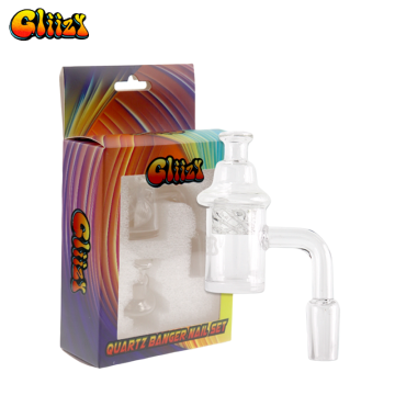 GLIIZY 14mm MALE 90° CLEAR QUARTZ BANGER W/CARB CAP SET