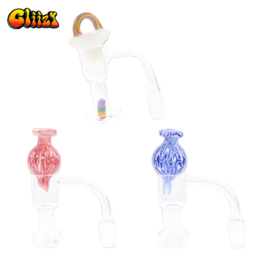 GLIIZY 14mm MALE 90° QUARTZ BANGER W/CARB CAP SET 