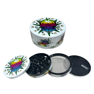 GRINDER 4-PIECE 100MM MULTI COLOR SKULL & LEAF DESIGN 6CT/DISPLAY