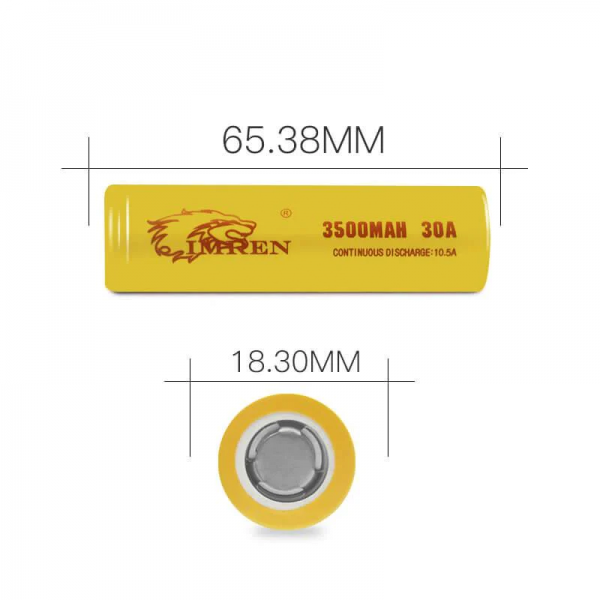 IMREN 18650 3500mAh 30A Li-ion RECHARGEABLE BATTERY 2CT/PK