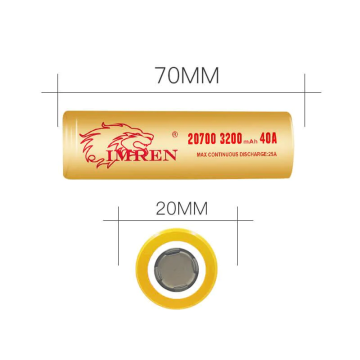 IMREN 20700 3200mAh 40A Li-ion RECHARGEABLE BATTERY 2CT/PK