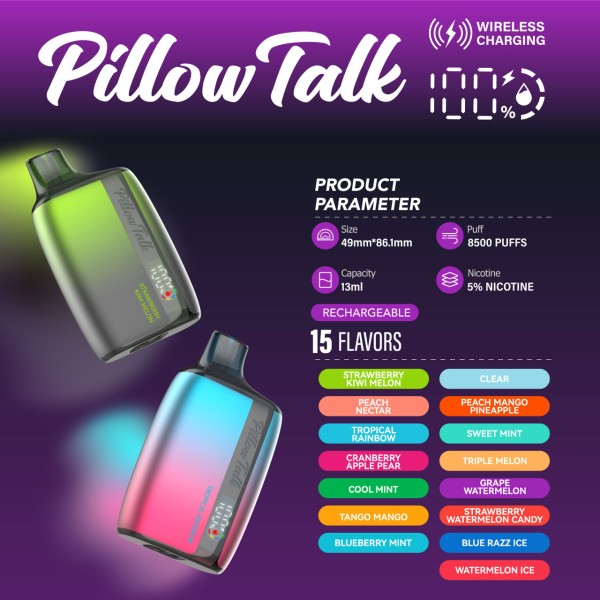 PILLOW TALK 8500 PUFFS WIRELESS CHARGING DISPOSABLE VAPE 10CT/DISPLAY